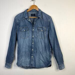 Lucky Brand Cotton Blue Jean Denim Western Cowboy Snap Long Sleeve Shirt Mens M